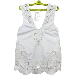 Free People Size XS Embroidered Hippie Boho Top Deep V Neck Cottagecore *Read